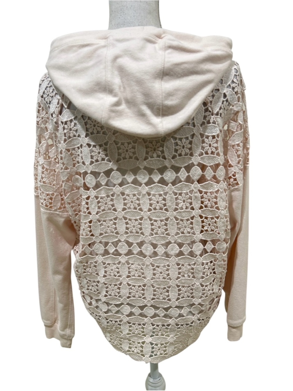 Donna Karan blush sweatshirt hoodie crochet floral lace size large - Picture 5 of 7